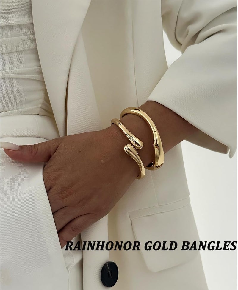 Rainhonor Chunky Gold Bangles Bracelets for Women Gold Cuff Bracelet Set Waterproof Non Tarnish Stack Bracelet for Women Gifts - Image 2